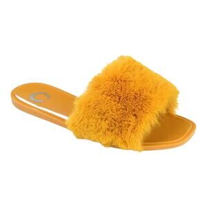 Journee Women's Dusk Faux Fur Band Slide Sandals Camel Size 10